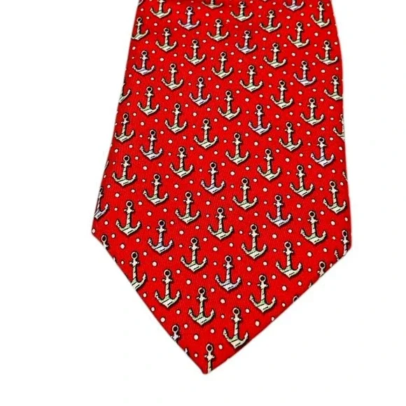 Vineyard Vines Men's Tie Anchor Nautical Preppy Resort Necktie Red Blue Green - Picture 2 of 7